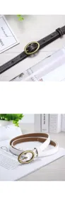Women slim leather belt with oval gold buckle stylish waist accessory for jeans daily wear