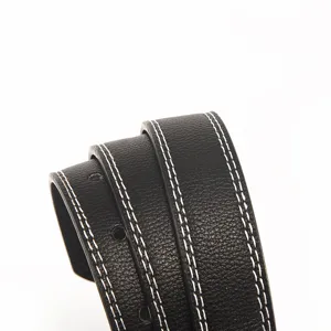 Women leather belt black casual trousers belt with white double stitching fashion accessory