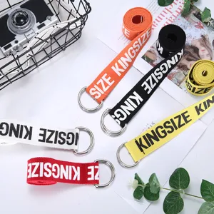 Casual Letter Print Canvas Belt With Double Ring Buckle Unisex Fashion Adjustable Waistband For Jeans Trousers