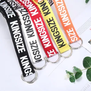 Korean style letter canvas belt for women with double ring buckle, trendy fashion jeans belt.