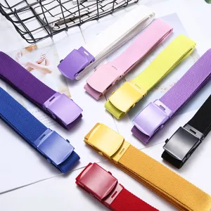 Unisex casual canvas belt with metal buckle, multi-color woven student fashion jeans belt.