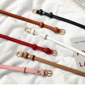 Details of the thin candy-colored women belt, stylish metallic buckle for dresses and daily wear.