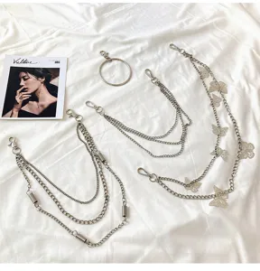 Metal butterfly chain waist belt hip-hop style pants chain dress accessory for women