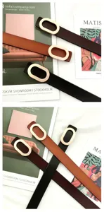 Women's genuine leather belt with stylish large oval metal pin buckle casual daily wear