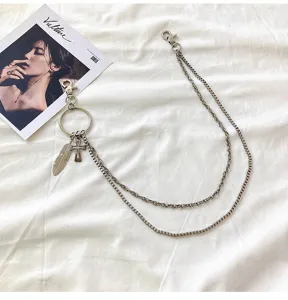 Metal hip hop pants chain for women, gothic streetwear waist chain with cross pendants.