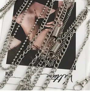 Punk metal pants chain hip hop trouser chain fashion jeans jewelry accessory cool waist chain detail.