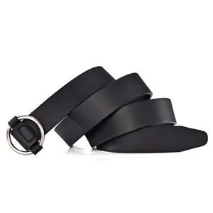 Dames Zwarte O-Ring Lederen Riem Casual Eenvoudige Mode Tailleband Voor Jeans