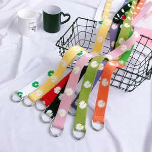 Cintura in Tela da Donna con Stampa Floreale Margherita Fibbia a Doppio Anello O Cintura Regolabile Casual Accessori Moda per Pantaloni