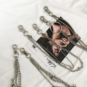 Punk metal pants chain hip-hop multi-layer wallet chain streetwear silver waist chain for men