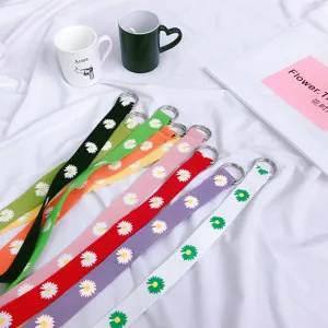 Cintura in tela da donna con stampa margherita e fibbia a doppio anello accessorio di moda trendy