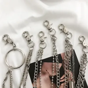 Punk style metal pants chain hip hop silver jeans chain fashion waist jewelry for men women