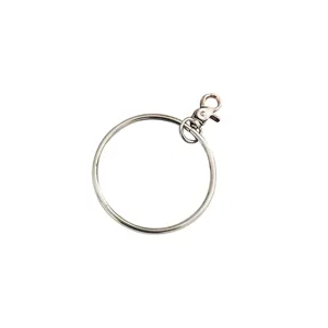 Silver metal round ring keychain and clasp accessory, punk style trendy hip-hop pant chain.