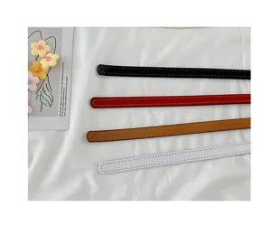 Women's slim genuine leather belt set, minimalist holeless design dress waist strap in four colors.