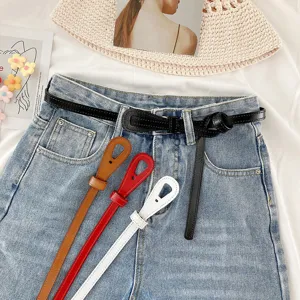 Women's thin leather belt casual dress waist strap minimalist adjustable belt multi-color