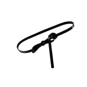 Black thin leather belt for women, elegant knot dress waist belt, versatile stylish accessory.