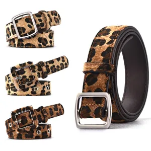 Mujer Moda Estampado Leopardo PU Cuero Cinturón Retro Metal Hebilla Perno Correa Cintura Casual Jeans Decorativo