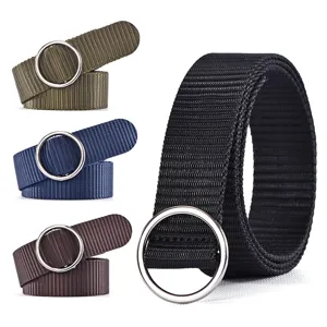 Women's Casual Canvas Belt Simple Versatile Metal Round Buckle Jeans Belt Waist Band