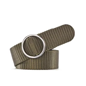 D-ring canvas belt for women, stylish holeless woven waist belt for jeans and casual wear.