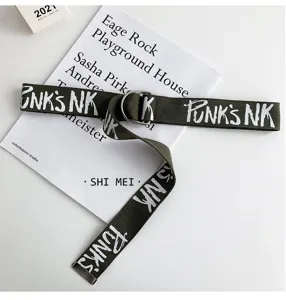 Canvas belt for men trend letter printed double ring buckle casual jeans waist strap