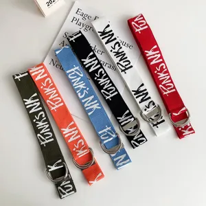 Men's Canvas Belt Casual Street Trend Letter Print Double D Ring Metal Buckle Adjustable Fashion Jeans Waist Belt