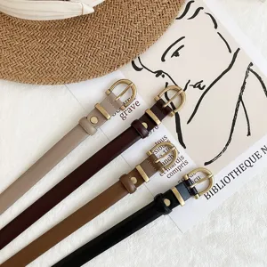 Damen schmaler Ledergürtel minimalistisch Mode lässige Hosen Gürtel goldene Schnalle chic
