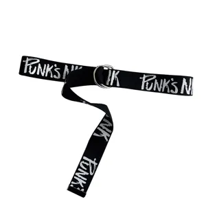 Men canvas belt summer new trendy letter print denim jeans adjustable waist strap