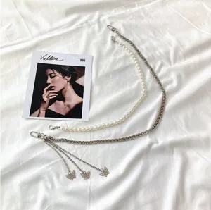 Metal pearl chain belt stylish waist chain butterfly charm accessory for women dresses jeans
