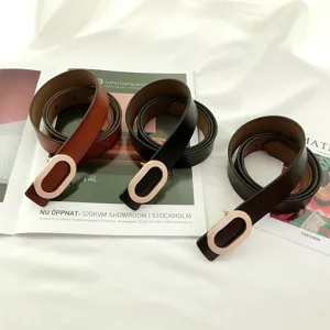 Women genuine leather belt minimalist casual jeans waist belt with elegant oval metal buckle