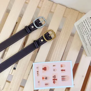 Women vintage casual leather belt with metal buckle and contrast stitching style main view