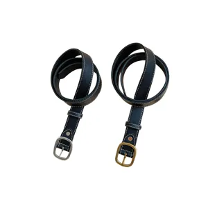 Women black leather belt retro casual fashion jeans belt with metal buckle stylish accessory