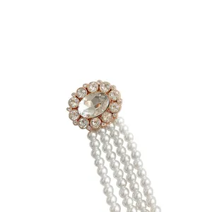 Elegant women pearl waist chain rhinestone floral metal buckle fashion dress belt accessory