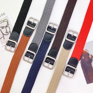 Woven elastic belt for men and women, stylish casual braided belt with metal buckle.