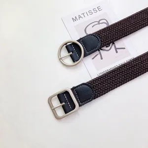 Woven canvas belt for men women elastic braided strap vintage metal buckle fashion casual
