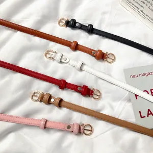 Candy color thin women belt for dress, minimalist metal buckle waist belt for daily wear style.