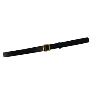 Zwarte smalle lederen riem voor dames met retro vierkante metalen gesp voor jeansbroek.