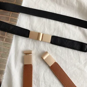 Ceinture fine élastique pour femme avec boucle en métal, ceinture décorative rétro pour costumes.