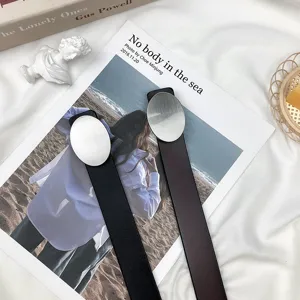 Dames Echt Lederen Riem Mode Minimalistische Ovale Metalen Gesp Vintage Retro Casual Riem Voor Pak Jeans