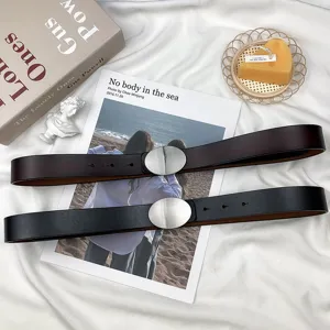 Echt leren riem voor dames, eenvoudige ovale gesp, retro veelzijdige stijl voor jeans.