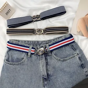 Women elastic lazy belt with metal buckle, casual stretch waist belt for jeans and dresses.