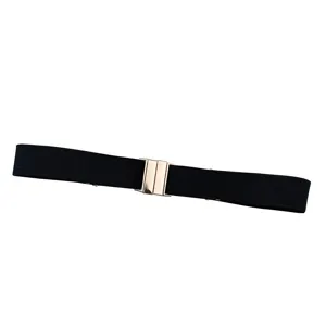 Women elastic stretch belt with gold metal buckle, stylish casual waist band for dresses pants.