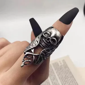 Vintage Punk Alloy Skull Ring For Men Women Gothic Rock Snake Wings Long Full Finger Armor Ring Statement Jewelry Gift