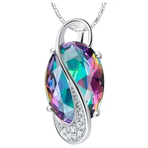 Collier pendentif en cristal coloré tendance pour femme, élégant beau bijou ovale irisé fin.