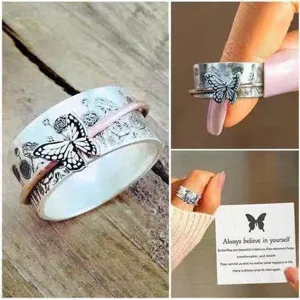 Vintage Antistress Spinner Ring Damen Retro Schmetterling Blumen Relief Schmuck Geschenk.