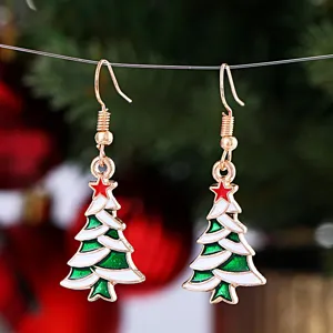 Orecchini pendenti albero di Natale dorati smalto verde e bianco gioielli festivi