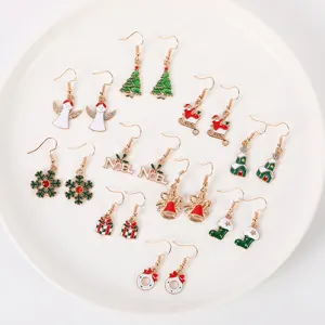 Weihnachten Emailliert Kupfer Strass Ohrhänger Für Damen Süße Schneeflocke Weihnachtsmann Elch Glocke Festliche Ohrringe Party Schmuck Geschenk