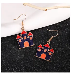 Halloween castle enamel dangle earrings creative cute spooky jewelry for women girls