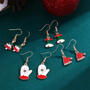 Natale orecchini set carino festivo lega albero campanella guanto cappello gioielli