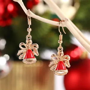 Weihnachtsglocke Ohrringe rote Schleife Goldhaken Feiertags Mode Schmuck geschenk