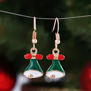 Orecchini pendenti a campana di Natale con smalto rosso verde bianco per le feste invernali.