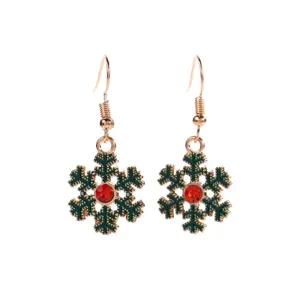 Weihnachtliche Schneeflocke Ohrringe Grüne Rote Strass Lange Baumelt Modeschmuck